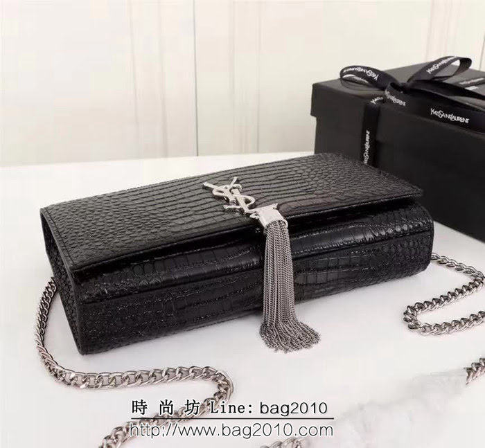 YSL聖羅蘭 鱷魚紋牛皮 時尚鏈條流蘇包 可單肩斜挎 26700 YAS1519
